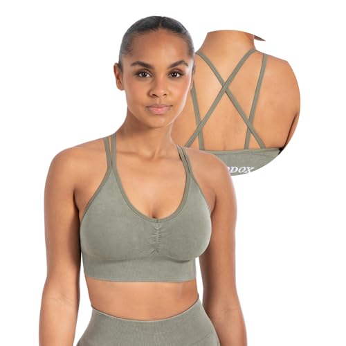 SMILODOX Sport BH Damen - Batik Acid Cross Scrunch Bra - V-Ausschnitt mit Scrunchnaht - Fester Halt - Herausnehmbare Cups - Elastisches Material - Schöner Rückenausschnitt - Ideal für Fitness Yoga von SMILODOX