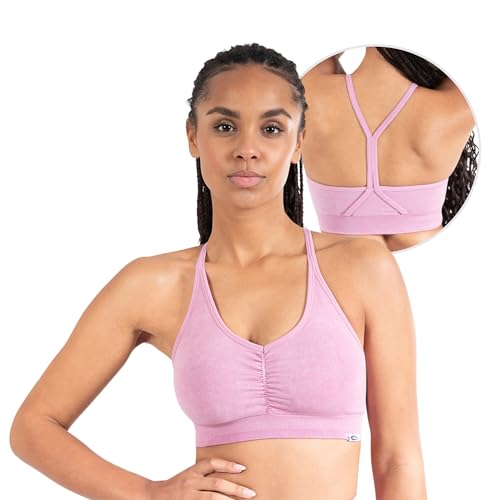 SMILODOX Sport BH Damen - Batik Acid Scrunch Sport Bra - Blickdicht rutschfest Crop Top - Schöner Rückenausschnitt - Atmungsaktive Tank Top für Yoga Fitness Gym, Größe:M, Color:Rosa von SMILODOX