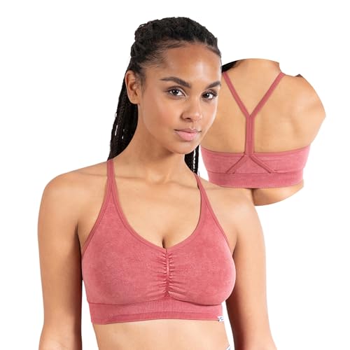 SMILODOX Sport BH Damen - Batik Acid Scrunch Sport Bra - Blickdicht rutschfest Crop Top - Schöner Rückenausschnitt - Atmungsaktive Tank Top für Yoga Fitness Gym, Größe:S, Color:Rot von SMILODOX