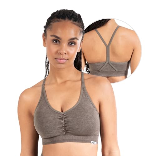 SMILODOX Sport BH Damen - Batik Acid Scrunch Sport Bra - Blickdicht rutschfest Crop Top - Schöner Rückenausschnitt - Atmungsaktive Tank Top für Yoga Fitness Gym, Größe:XS, Color:Braun von SMILODOX