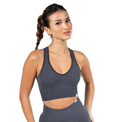 SMILODOX Sport BH Damen Blickdicht rutschfest I Amaze I Hochwertige Sport Bra I Perfekt geeignet für Sport, Gym & Yoga I Designed in Hamburg, Size:L,Color:Anthrazit Melange von SMILODOX