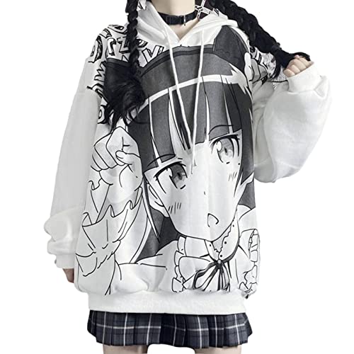 Frauen Anime Hoodie Sweatshirt Oversized Pullover Kawaii Japanische Kleidung Niedliche Tops Für Teen Mädchen Streetwear Frühling, weiß, S von SMIMGO