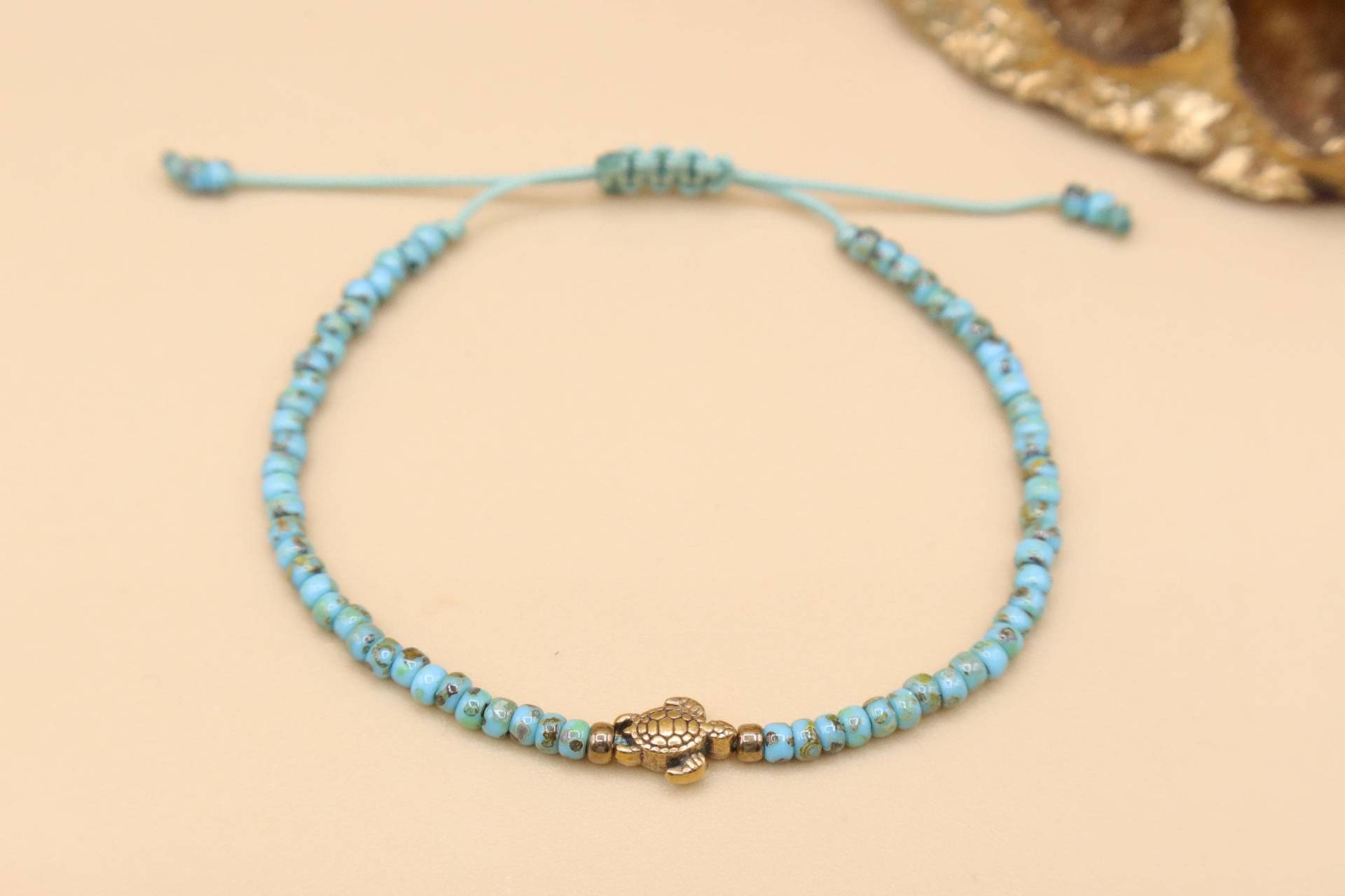 Filigranes Armband Mit Mini Schildkröte, Türkis/Antikbronze von SMIRAccessoires