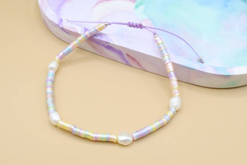 Fußband Mit Süßwasserperlen Und Katsuki-Perlen, Pastell von SMIRAccessoires