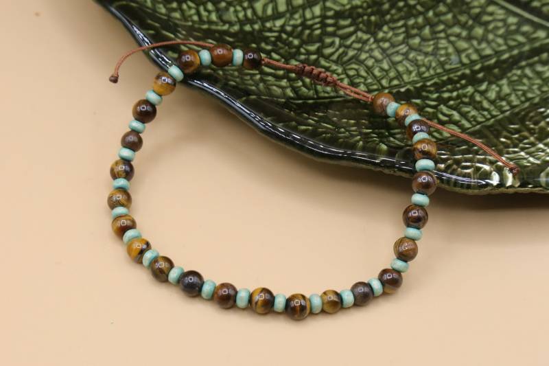 Fußband Mit Tigerauge Und Holzperlen, Pecanbraun von SMIRAccessoires