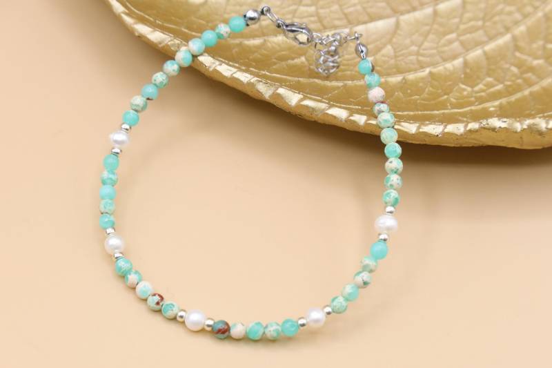 Fußkettchen Mit Süßwasserperlen, Türkis von SMIRAccessoires