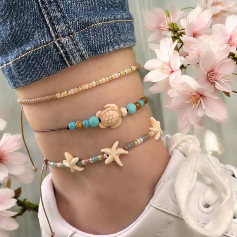 Schildkröte-Fußband Mit Naturstein, Dunkelbraun von SMIRAccessoires