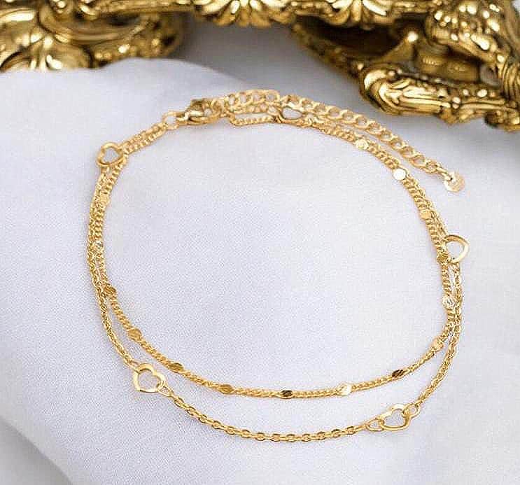 Schönes 2 Reihiges Fußkettchen, Herz-Fußkettchen, Edelstahl von SMIRAccessoires