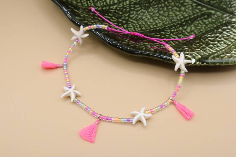 Schönes Seestern Fußband Mit Quasten, Neon Pink von SMIRAccessoires