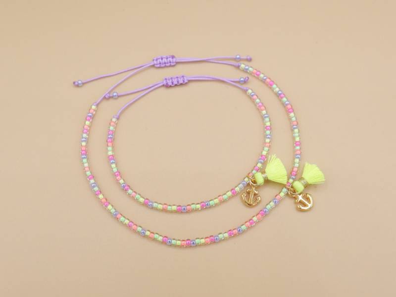 Set Fußband Und Armband Mit Anker/Quaste-Anhänger, Luminous, Mehrfarbig von SMIRAccessoires