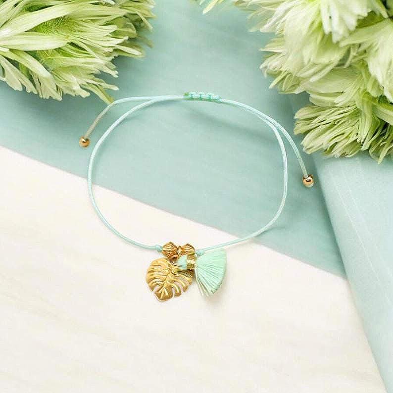 Zartes Armband Mit Quaste/Blatt-Anhänger, Minze von SMIRAccessoires