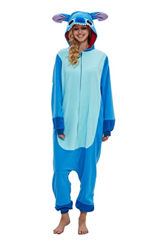 SMITHROAD Jumpsuit Tier Karton Fasching Halloween Kostüm Sleepsuit Cosplay Fleece-Overall Pyjama Schlafanzug Erwachsene Unisex Nachtwäsche Krümelmonster Onesie L von SMITHROAD