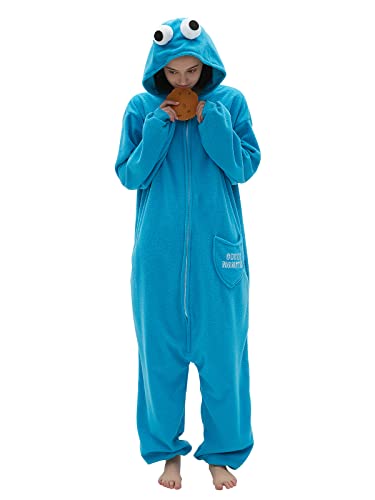 SMITHROAD Jumpsuit Tier Karton Fasching Halloween Kostüm Sleepsuit Cosplay Fleece-Overall Pyjama Schlafanzug Erwachsene Unisex Nachtwäsche Krümelmonster Onesie M von SMITHROAD