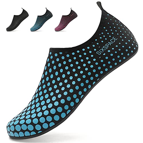 SMITWORLD Badeschuhe Schwimmschuhe für Damen Herren Sommer, Barfußschuhe Wasserschuhe für Schwimmen Schnorcheln (Blau Punkte, 34 EU) von SMITWORLD