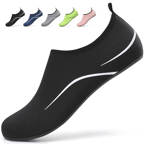 SMITWORLD Wasserschuhe Strandschuhe für Herren Damen, Schnell Trocknend Lässig Badeschuhe für Schwimmen Tauchen Schnorcheln (Schwarz, 36 EU) von SMITWORLD