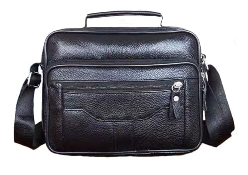 SMIUPIN Herren Echtleder Umhängetasche CrossBody Bag Business Handtasche Satchel Reisetasche Verstellbare Umhängetasche Geldbörse (horizontal, Schwarz, Stil 2) von SMIUPIN