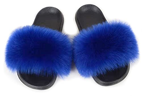 SMIUPIN Mode Damen Pelz Flats Slides Sandalen Hausschuhe Furry Fuzzy Cozy Open Toe Fluffy Slides Slippers Fur Feather Slip On Schuhe,36-37,blue von SMIUPIN
