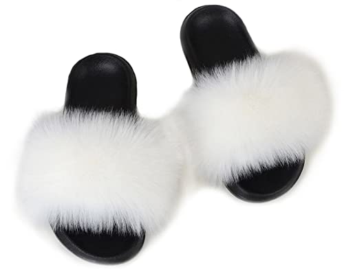 SMIUPIN Mode Damen Pelz Flats Slides Sandalen Hausschuhe Furry Fuzzy Cozy Open Toe Fluffy Slides Slippers Fur Feather Slip On Schuhe,38-39,white von SMIUPIN
