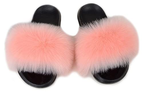 SMIUPIN Mode Damen Pelz Flats Slides Sandalen Hausschuhe Furry Fuzzy Cozy Open Toe Fluffy Slides Slippers Fur Feather Slip On Schuhe,40-41,pink von SMIUPIN