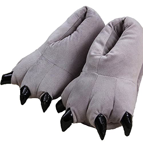 SMIUPIN Tierklaue Hausschuhe Pfote Schuhe für Kinder und Erwachsene Winter warm Unisex Weiche Flanell Dinosaurier Klaue Hausschuhe Heim Cosplay,L,gray von SMIUPIN