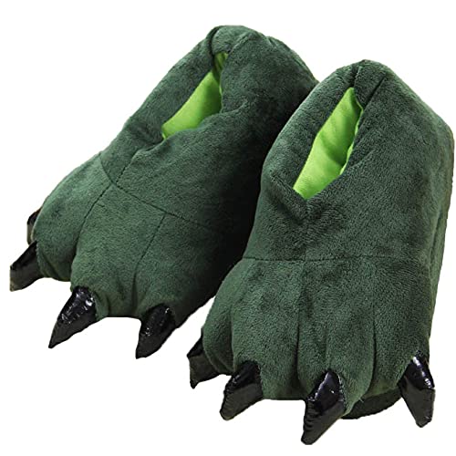 SMIUPIN Tierklaue Hausschuhe Pfote Schuhe für Kinder und Erwachsene Winter warm Unisex Weiche Flanell Dinosaurier Klaue Hausschuhe Heim Cosplay,S,green von SMIUPIN