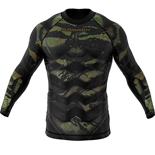 SMMASH Rashguard Tiger Armour Herren Kampfsport Langarm, Sport Longsleeve Atmungsaktiv und Leicht, Sportoberteile für MMA, Krav MAGA, Slim Fit Funktionsshirt Herren, Hergestellt in der EU (L) von SMMASH