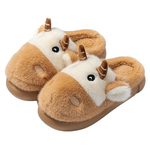 SMMZRF Clogs Damen Herbst Und Winter Cartoon Kuh Plüsch Hausschuhe Herren Warme Hausschuhe-Gelb-38-39 von SMMZRF