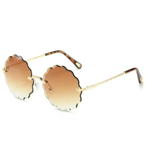 SMMZRF Sonnenbrille Übergroße Runde Sonnenbrille Frauen Blumenmuster Mode Rahmenlose Fahrbrille Uv400-Cs-Mit Box SMMZRF Sonnenbrille Übergroße Runde Sonnenbrille Frauen Blumenmuster Mode Rahmenlose Fahrbrille Uv400-Cs-Mit Box von SMMZRF
