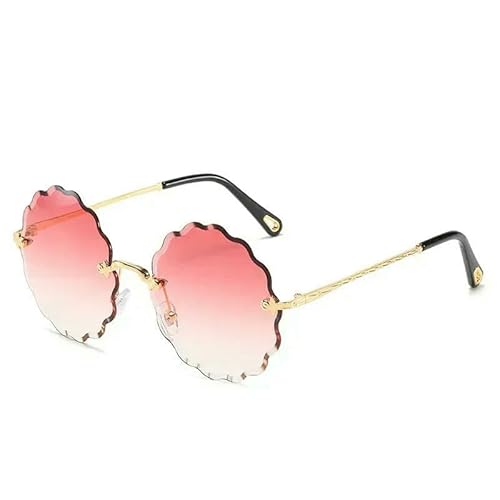 SMMZRF Sonnenbrille Übergroße Runde Sonnenbrille Frauen Blumenmuster Mode Rahmenlose Fahrbrille Uv400-Rd-Mit Box von SMMZRF