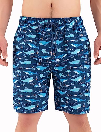 SMONTY Badehose Herren Schnelltrocknende Shorts, Herren Sport Shorts mit Hosentasche und Kordelzug, verwendet für Surfen, Urlaub am Meer und Schwimmbad(Wal, XL) von SMONTY