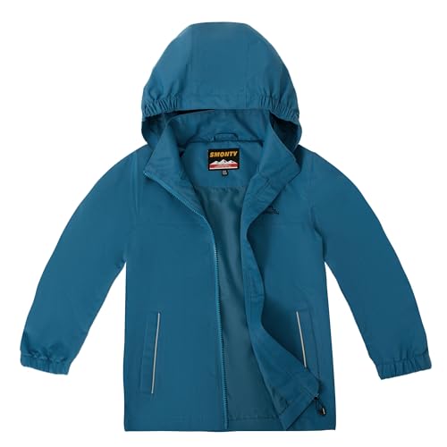 SMONTY Jungen Regenjacke Winddicht und Wasserdicht mit Kapuze Softshelljacke Kinder Outdoor Atmungsaktiv zum Wandern, Radfahren und Laufen(Blau, 122-128) von SMONTY