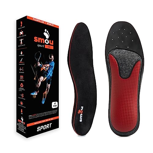 SMOU SPORT FAST Einlegesohlen Memory Foam für Sport Damen und Herren | Padel-Tennis | Impuls-Gleichgewicht | Fußgewölbeunterstützung | Memory Foam hohe Dämpfung | für Sportschuhe (43-44 EU) von SMOU