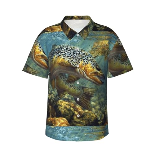 Herren Button Down Hemd Hawaii Strand Shirts Fly Fish Print Kurzarm Outfits Kleidung Sommer, Schwarz, XX-Large von SMSJTMWHN