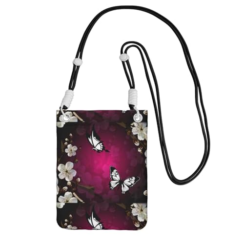 Kleine Crossbody-Geldbörse, zum Tragen einer Handytasche, diagonal, Schwarz / Weiß, Schmetterling, Mini-Schultertasche, Geldbörse, Smartphone-Geldbörse von SMSJTMWHN