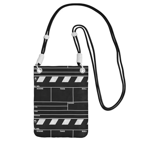 Kleine Crossbody-Tasche zum Tragen einer Handytasche, diagonal, klassische Filmschindel, schwarz, Mini-Schultertasche, Geldbörse, Smartphone-Geldbörse von SMSJTMWHN