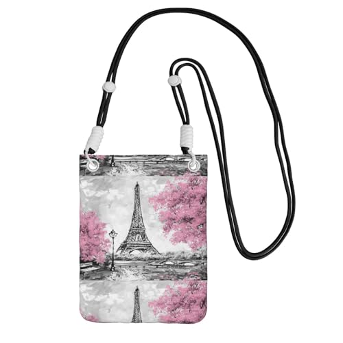 Kleine Umhängetasche, trägt eine Handytasche, diagonal, Ölgemälde, Paris-Turm, Mini-Schultertasche, Geldbörse, Smartphone-Geldbörse von SMSJTMWHN