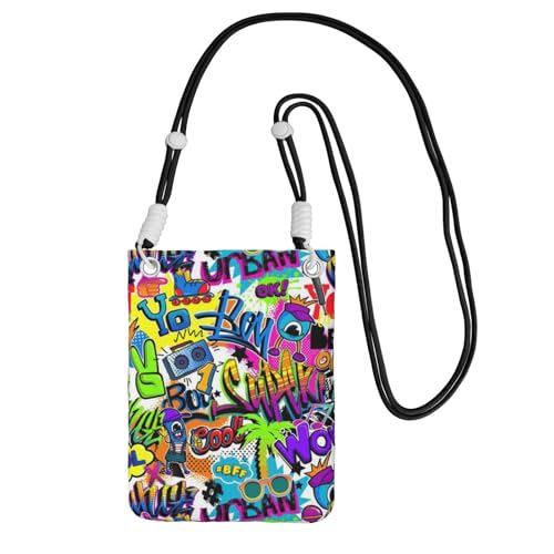Kleine Umhängetasche, trägt eine Handytasche, diagonal, buntes Sprühmuster, Mini-Schultertasche, Geldbörse, Smartphone-Geldbörse von SMSJTMWHN