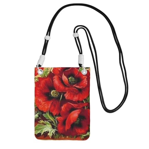 Kleine Umhängetasche, trägt eine Handytasche, diagonal, schöne rote Mohnblume, Mini-Schultertasche, Geldbörse, Smartphone-Geldbörse von SMSJTMWHN