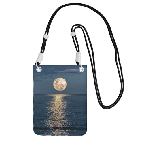 Kleine Umhängetasche, trägt eine Handytasche, diagonal heller Mond auf See, Hippie-Mini-Schultertasche, Geldbörse, Smartphone-Geldbörse von SMSJTMWHN
