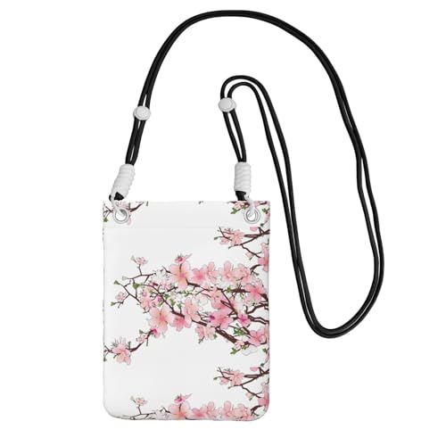 Kleine Umhängetasche, trägt eine Handytasche, diagonal verführerische Kirschblüten, Mini-Schultertasche, Geldbörse, Smartphone-Geldbörse von SMSJTMWHN