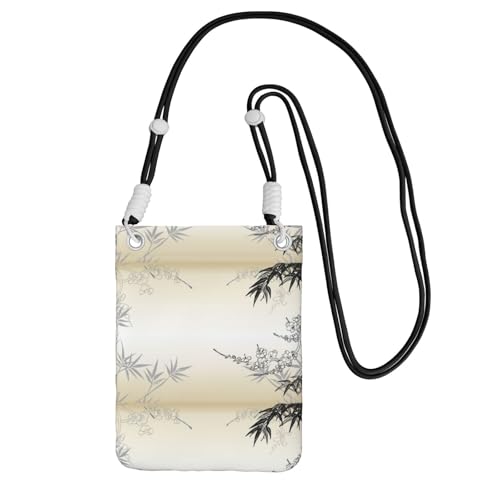 Kleine Umhängetasche, zum Tragen einer Handytasche, diagonal, Bambus und Kirschblüten, Baum, Zen, Mini-Schultertasche, Geldbörse, Smartphone-Geldbörse von SMSJTMWHN