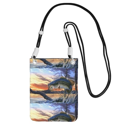 Kleine Umhängetasche, zum Tragen einer Handytasche, diagonal, Barsch, Angeln, Mini-Schultertasche, Geldbörse, Smartphone-Geldbörse von SMSJTMWHN