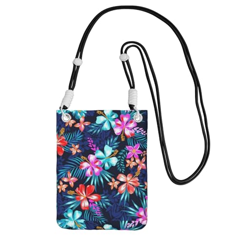 Kleine Umhängetasche, zum Tragen einer Handytasche, diagonal, Blumenmuster, Blau, Mini-Schultertasche, Geldbörse, Smartphone-Geldbörse von SMSJTMWHN