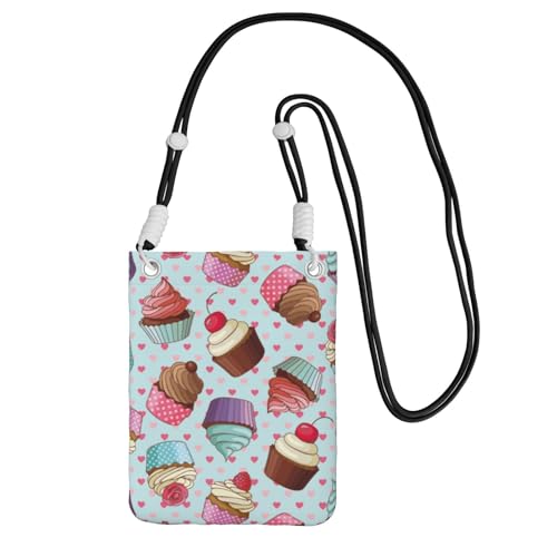 Kleine Umhängetasche, zum Tragen einer Handytasche, diagonal, Cupcake-Muster, Mini-Schultertasche, Geldbörse, Smartphone-Geldbörse Kleine Umhängetasche, zum Tragen einer Handytasche, diagonal, Cupcake-Muster, Mini-Schultertasche, Geldbörse, Smartphone-Geldbörse von SMSJTMWHN