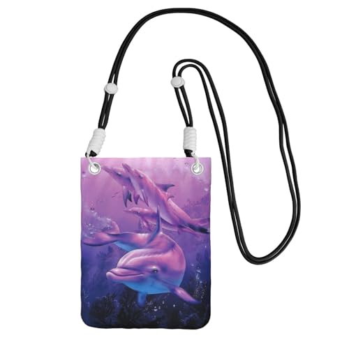 Kleine Umhängetasche, zum Tragen einer Handytasche, diagonal, Delfine, Kunst, Mini-Schultertasche, Geldbörse, Smartphone-Geldbörse von SMSJTMWHN
