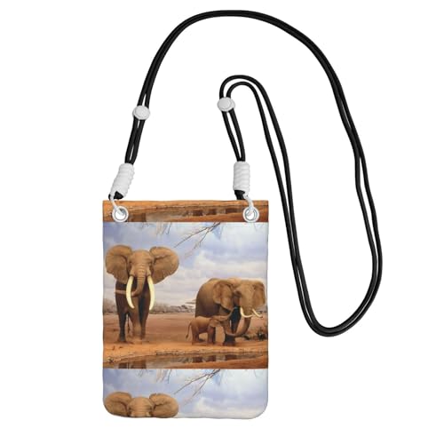 Kleine Umhängetasche, zum Tragen einer Handytasche, diagonal, Elefantenfamilie, Mini-Schultertasche, Geldbörse, Smartphone-Geldbörse von SMSJTMWHN