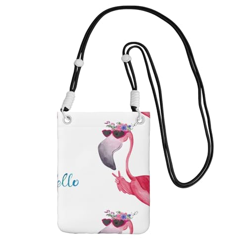 Kleine Umhängetasche, zum Tragen einer Handytasche, diagonal, Hello-Brille, Flamingo, Mini-Schultertasche, Geldbörse, Smartphone-Geldbörse von SMSJTMWHN