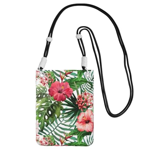 Kleine Umhängetasche, zum Tragen einer Handytasche, diagonal, Hibiskusblume, Mini-Schultertasche, Geldbörse, Smartphone-Geldbörse von SMSJTMWHN