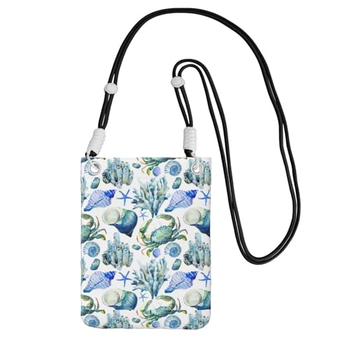 Kleine Umhängetasche, zum Tragen einer Handytasche, diagonal, Krabbe, Conch, Mini-Schultertasche, Geldbörse, Smartphone-Geldbörse von SMSJTMWHN