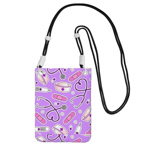 Kleine Umhängetasche, zum Tragen einer Handytasche, diagonal, Krankenschwester-Muster, Lila, Mini-Schultertasche, Geldbörse, Smartphone-Geldbörse von SMSJTMWHN